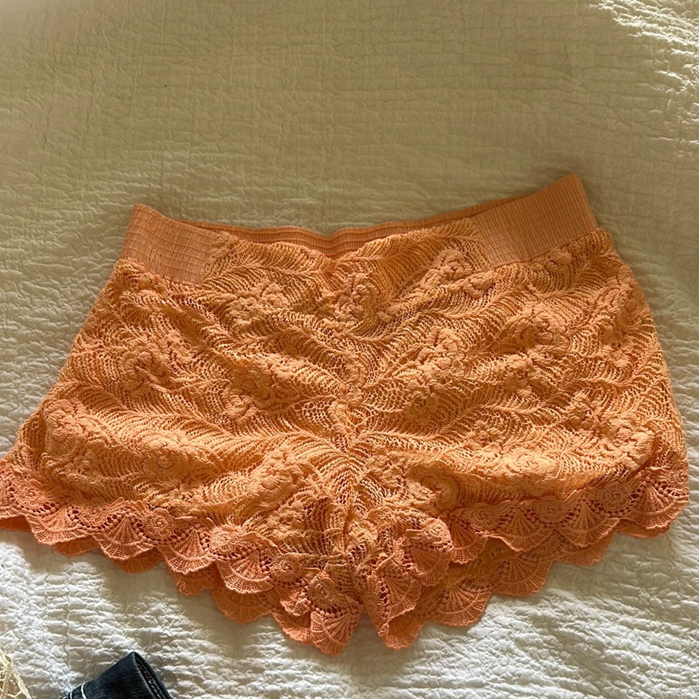 Miss Me Women's Lace Trim Shorts in Orange